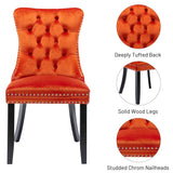 Velvet Dining Chairs Set of 2, Upholstered High-end Tufted Dining Room Chair with Nailhead Back Ring Pull Trim Solid Wood Legs