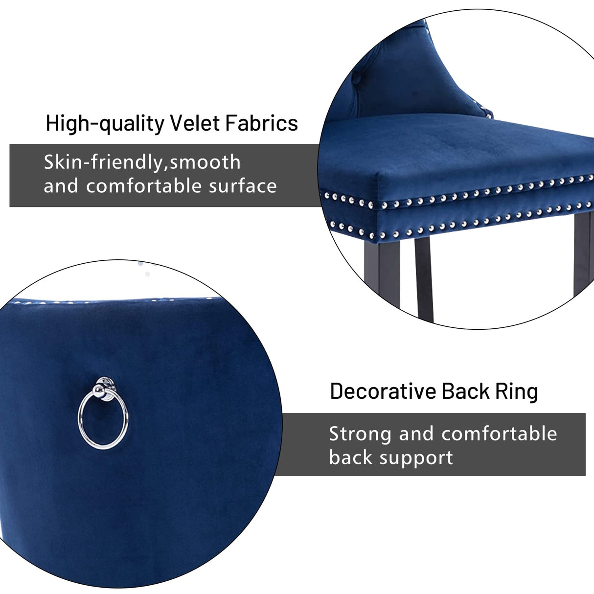 Velvet Dining Chairs Set of 2, Upholstered High-end Tufted Dining Room Chair with Nailhead Back Ring Pull Trim Solid Wood Legs