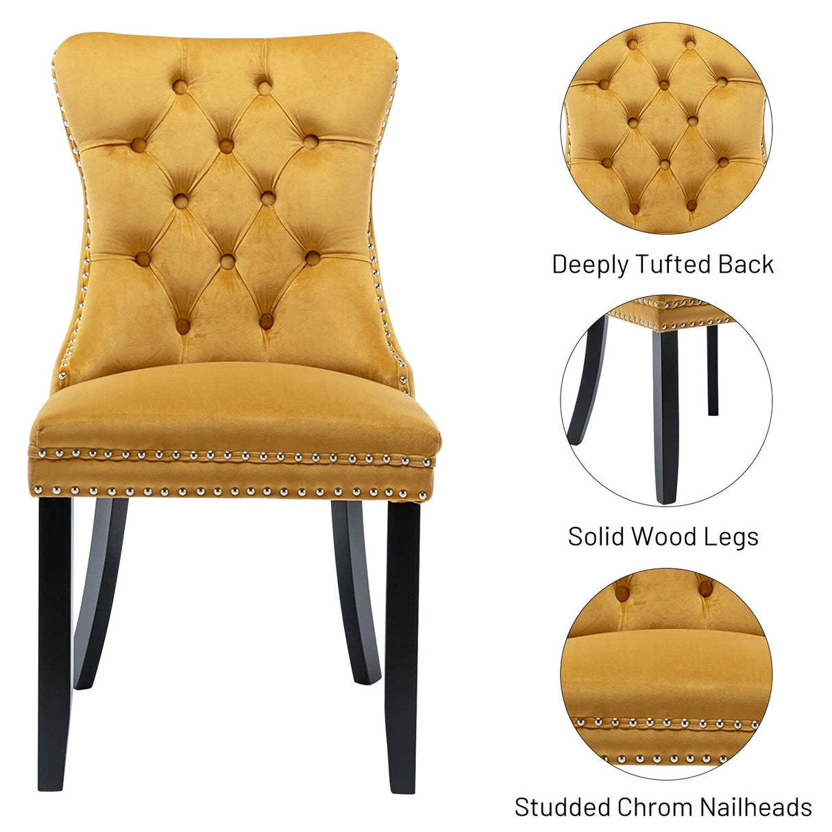 Velvet Dining Chairs Set of 2, Upholstered High-end Tufted Dining Room Chair with Nailhead Back Ring Pull Trim Solid Wood Legs