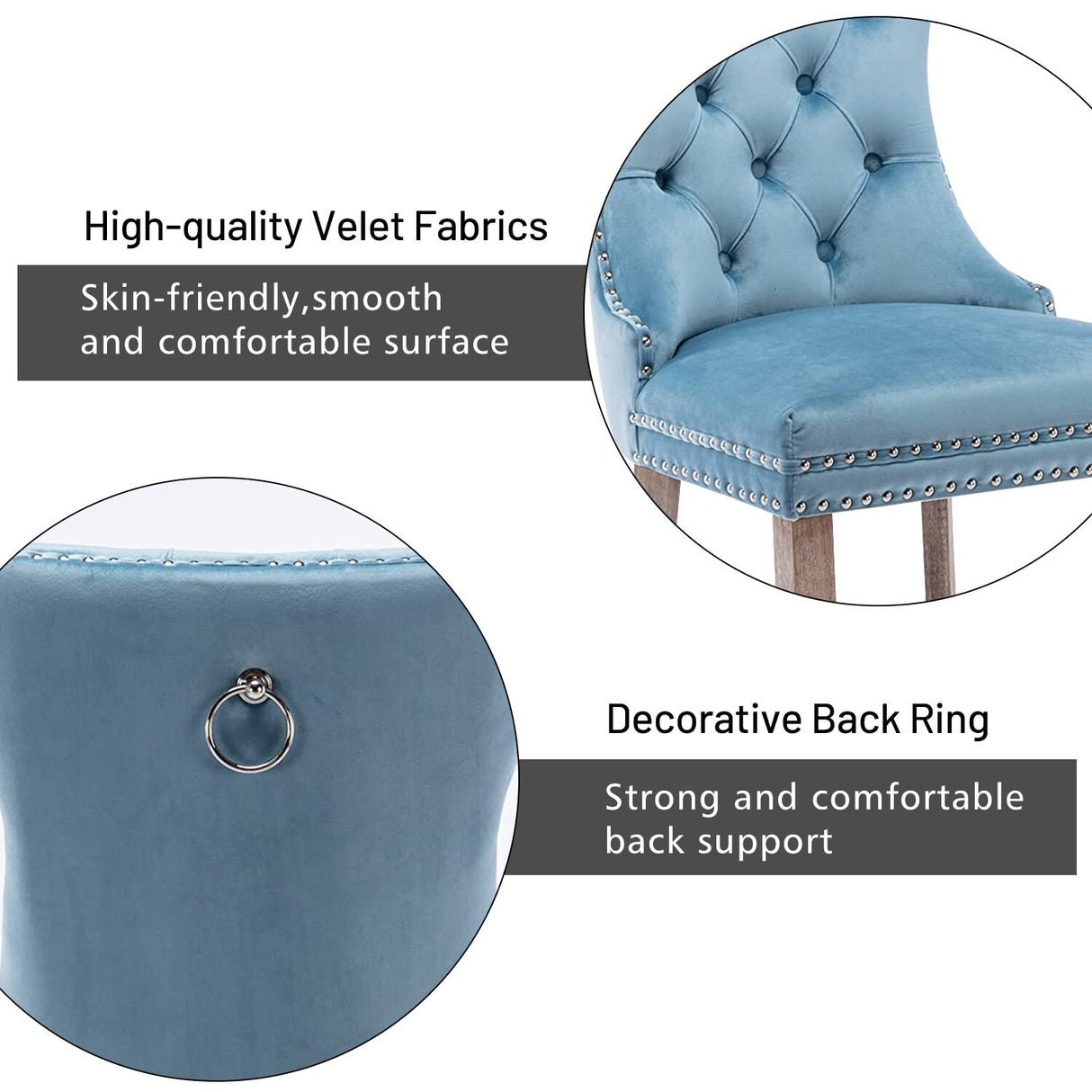 Velvet Dining Chairs Set of 2, Upholstered High-end Tufted Dining Room Chair with Nailhead Back Ring Pull Trim Solid Wood Legs