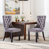 Velvet Dining Chairs Set of 2, Upholstered High-end Tufted Dining Room Chair with Nailhead Back Ring Pull Trim Solid Wood Legs