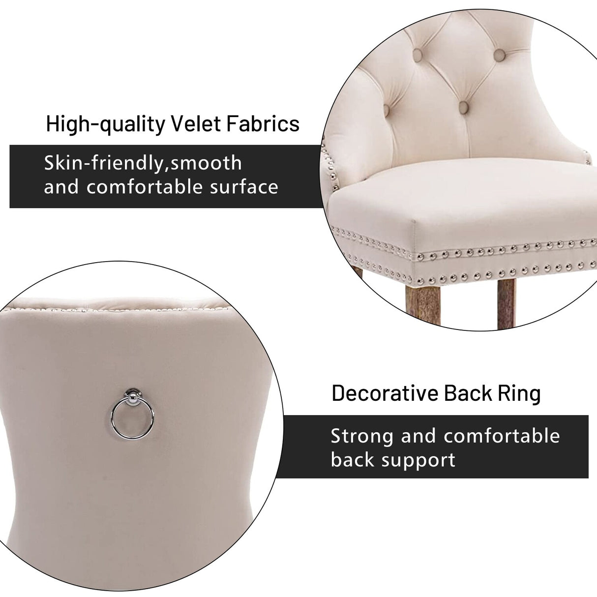 Velvet Dining Chairs Set of 2, Upholstered High-end Tufted Dining Room Chair with Nailhead Back Ring Pull Trim Solid Wood Legs