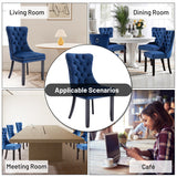 Velvet Dining Chairs Set of 2, Upholstered High-end Tufted Dining Room Chair with Nailhead Back Ring Pull Trim Solid Wood Legs