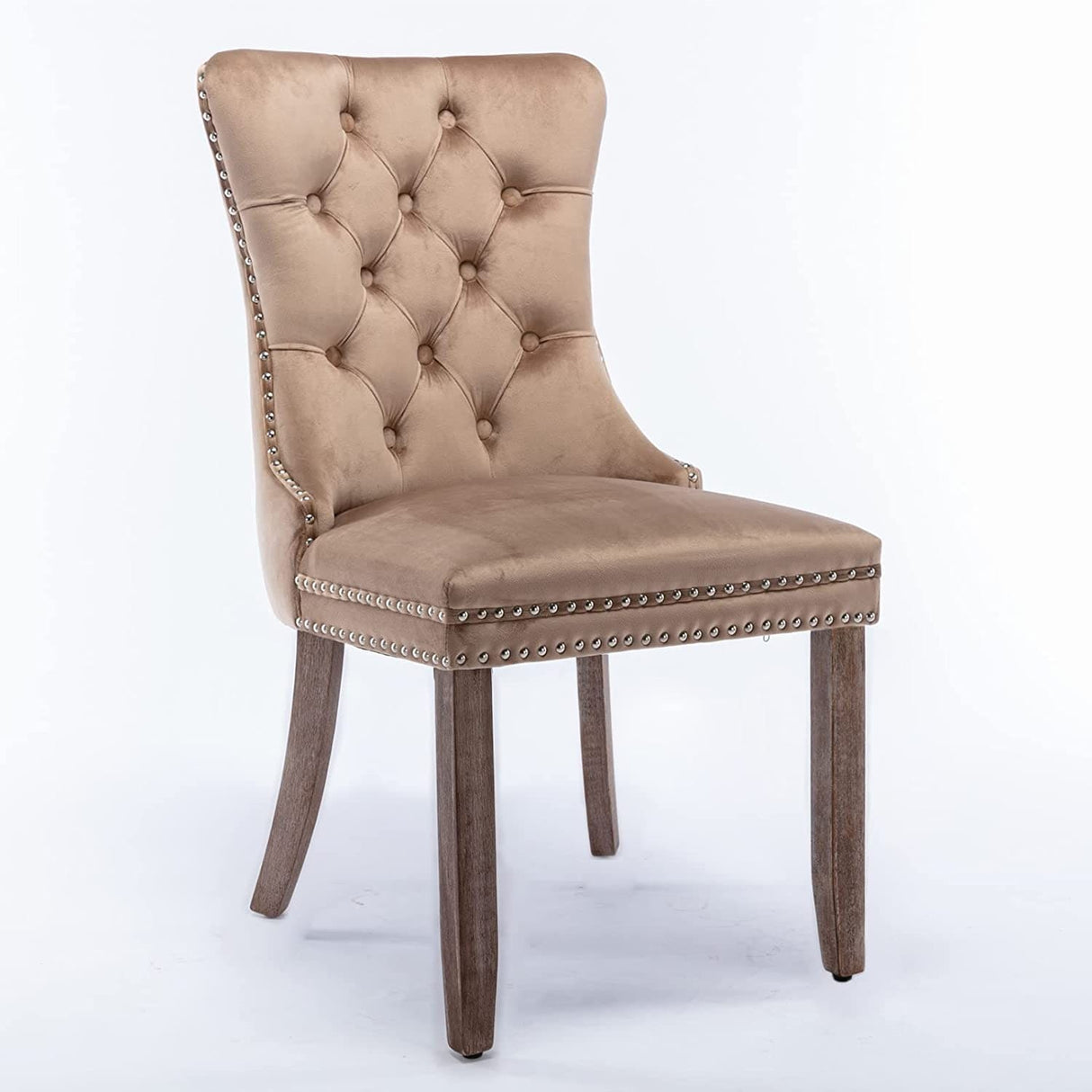 Velvet Dining Chairs Set of 2, Upholstered High-end Tufted Dining Room Chair with Nailhead Back Ring Pull Trim Solid Wood Legs