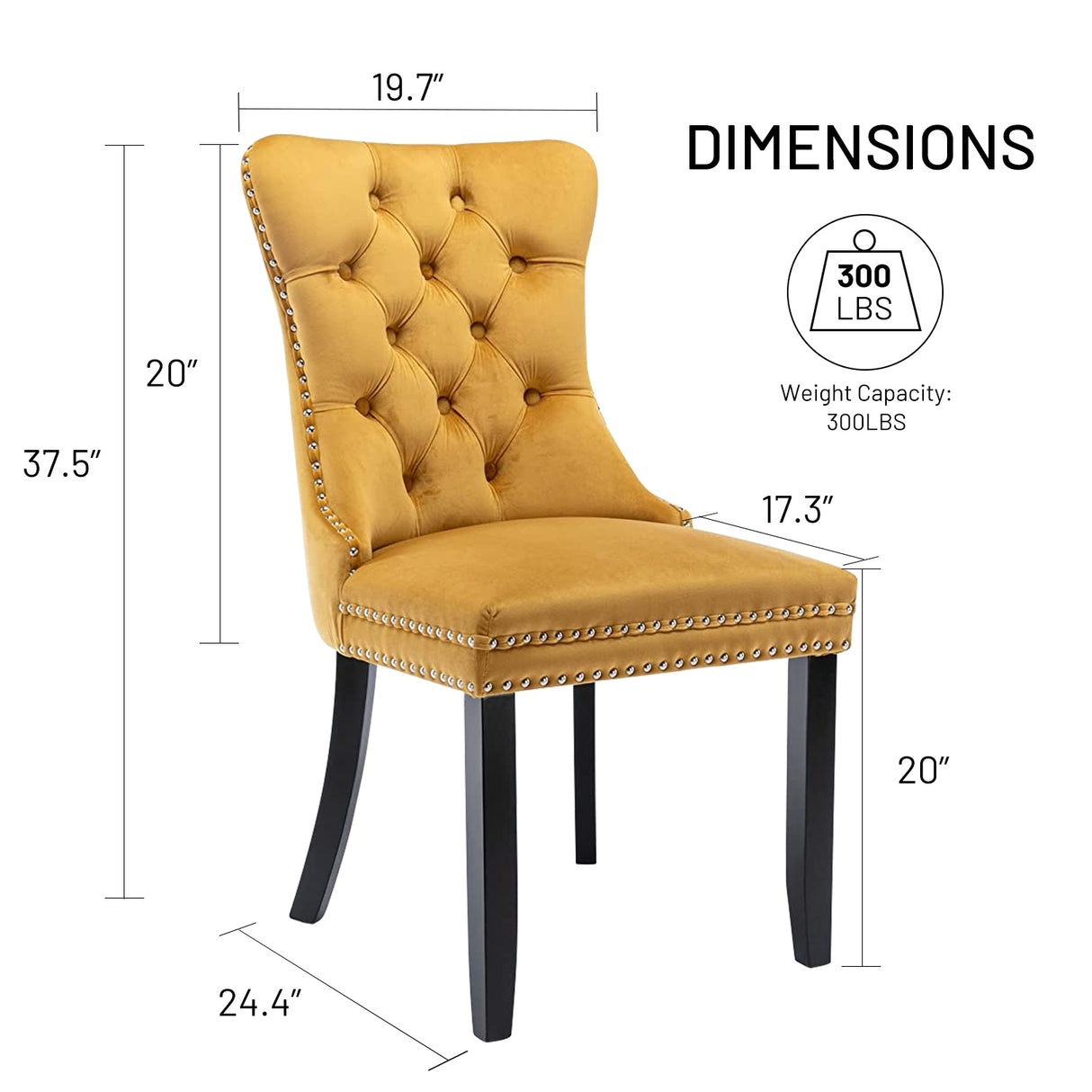 Velvet Dining Chairs Set of 2, Upholstered High-end Tufted Dining Room Chair with Nailhead Back Ring Pull Trim Solid Wood Legs