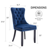 Velvet Dining Chairs Set of 2, Upholstered High-end Tufted Dining Room Chair with Nailhead Back Ring Pull Trim Solid Wood Legs