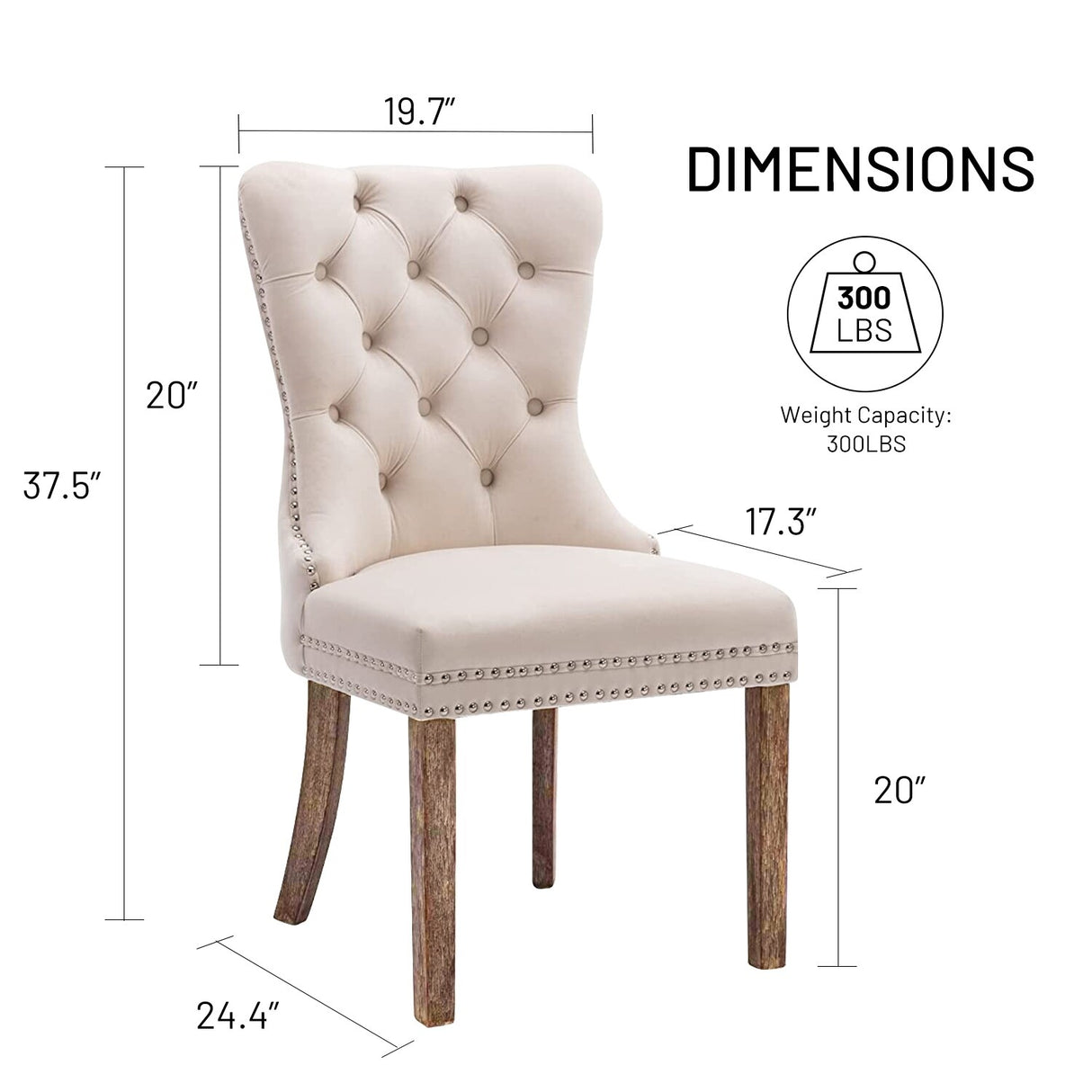 Velvet Dining Chairs Set of 2, Upholstered High-end Tufted Dining Room Chair with Nailhead Back Ring Pull Trim Solid Wood Legs