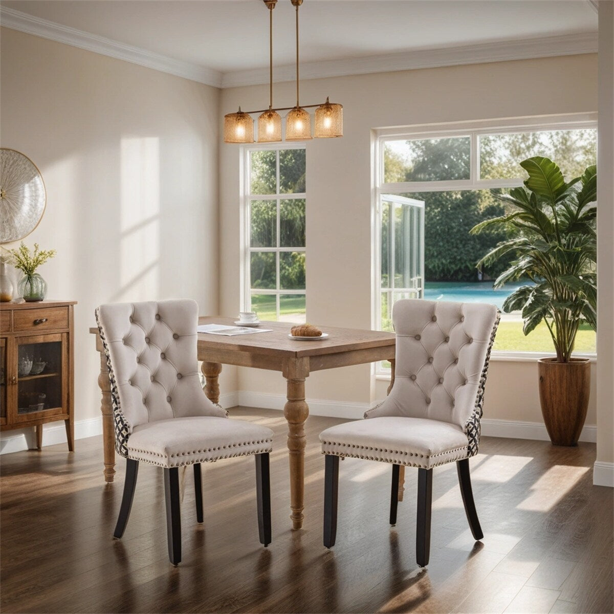 Velvet Dining Chairs,Tufted Solid Wood Upholstered Dining Chair,2PCS