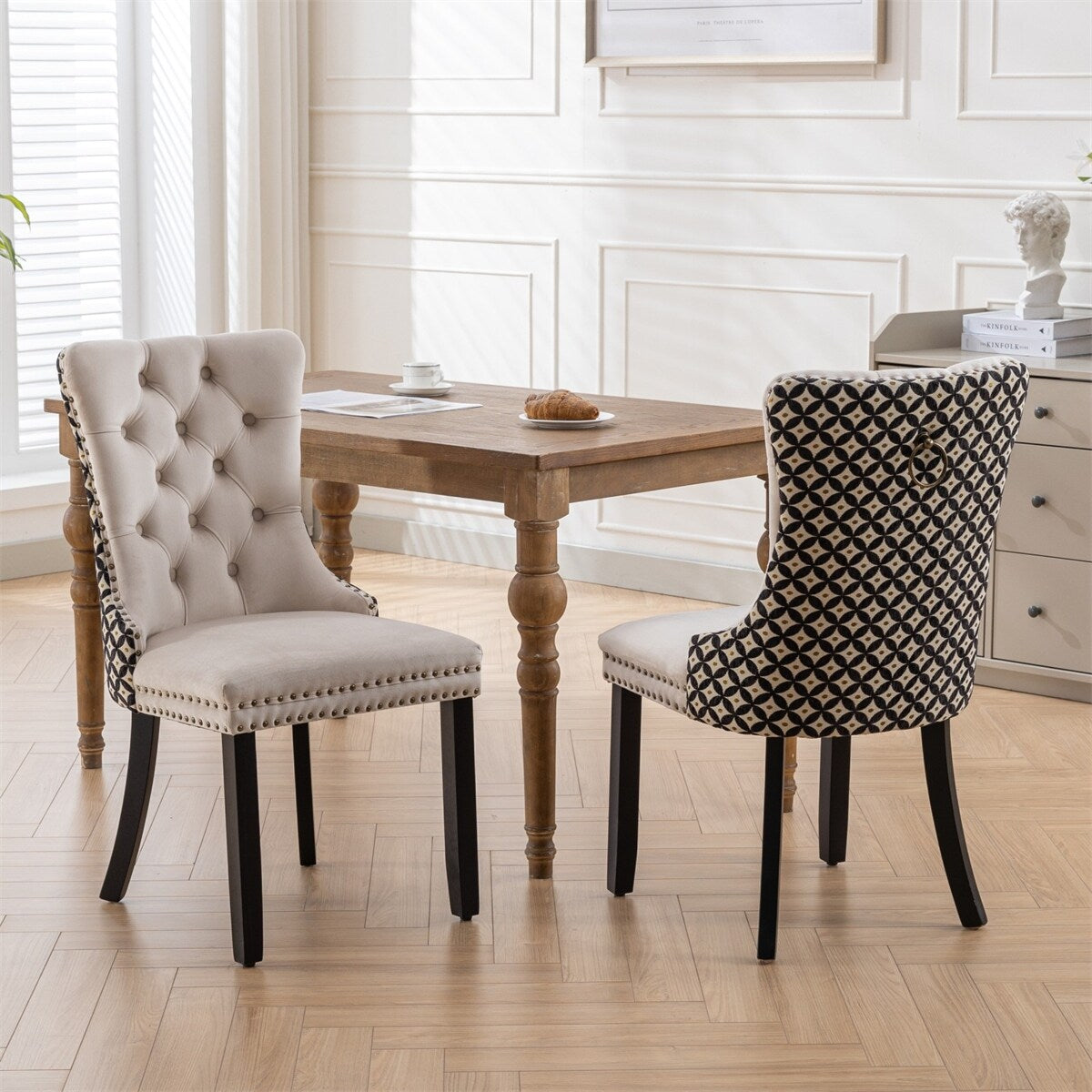 Velvet Dining Chairs,Tufted Solid Wood Upholstered Dining Chair,2PCS