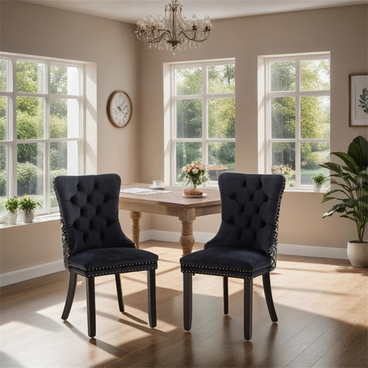 Velvet Dining Chairs,Tufted Solid Wood Upholstered Dining Chair,2PCS