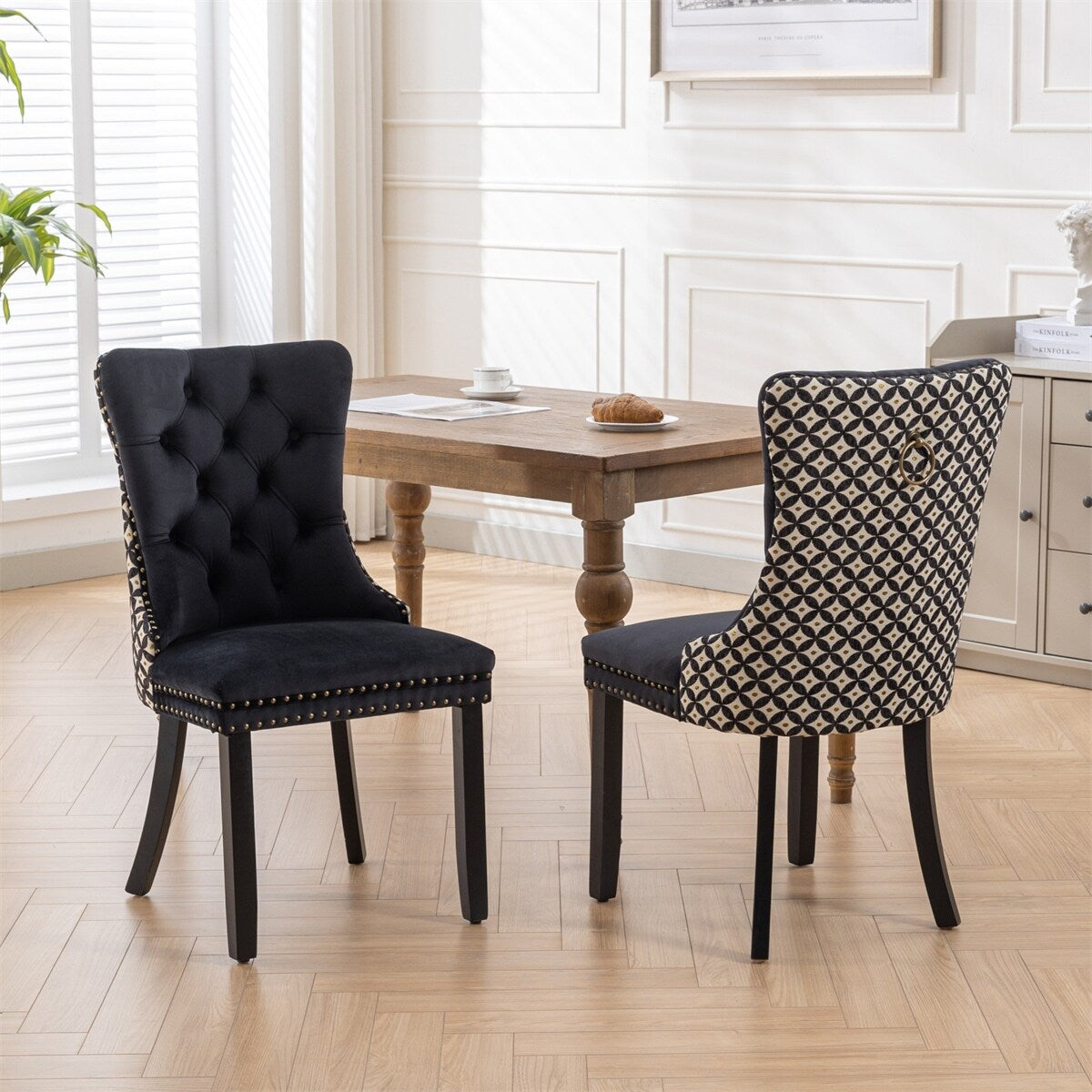 Velvet Dining Chairs,Tufted Solid Wood Upholstered Dining Chair,2PCS
