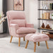 Velvet Fabric Armchair with Ottoman with Adjustable Backrest and Side Pockets