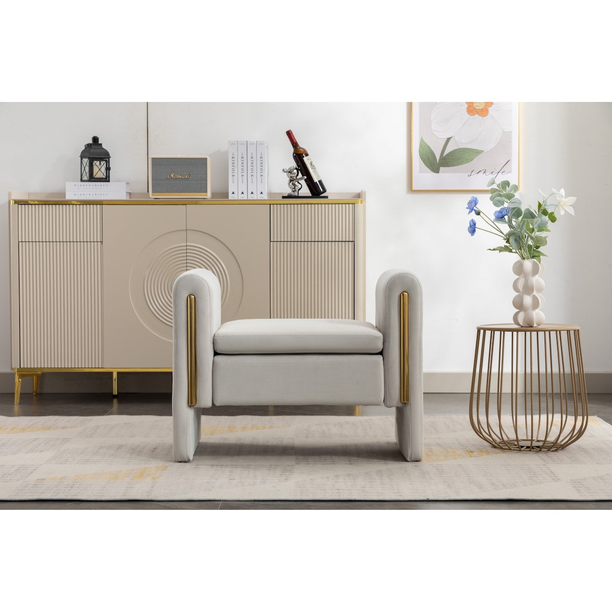 Velvet Fabric Single Bench Shoe Bench Makeup Bench For Bedroom Indoor