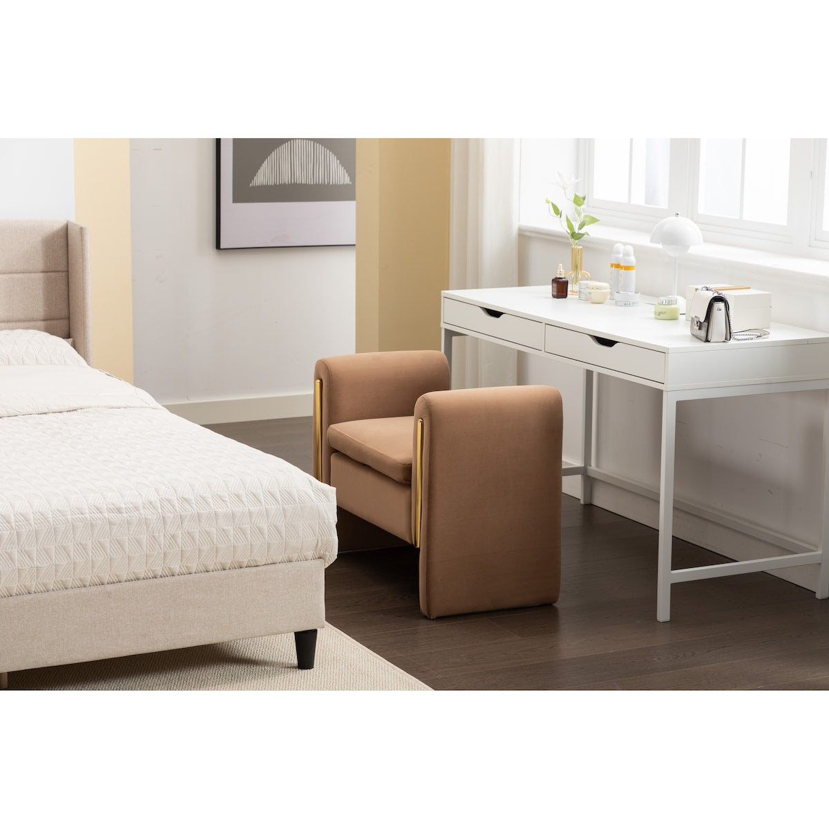 Velvet Fabric Single Bench Shoe Bench Makeup Bench For Bedroom Indoor