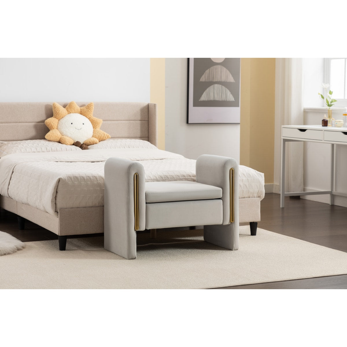 Velvet Fabric Single Bench Shoe Bench Makeup Bench For Bedroom Indoor