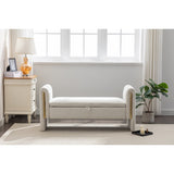 Velvet Fabric Storage Bench Bedroom Bench With Gold Metal Trim Strip For Living Room Bedroom Indoor