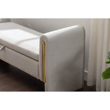 Velvet Fabric Storage Bench Bedroom Bench With Gold Metal Trim Strip For Living Room Bedroom Indoor