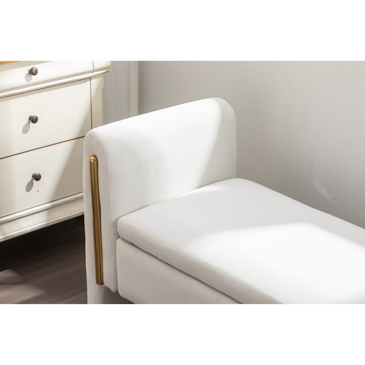 Velvet Fabric Storage Bench Bedroom Bench With Gold Metal Trim Strip For Living Room Bedroom Indoor