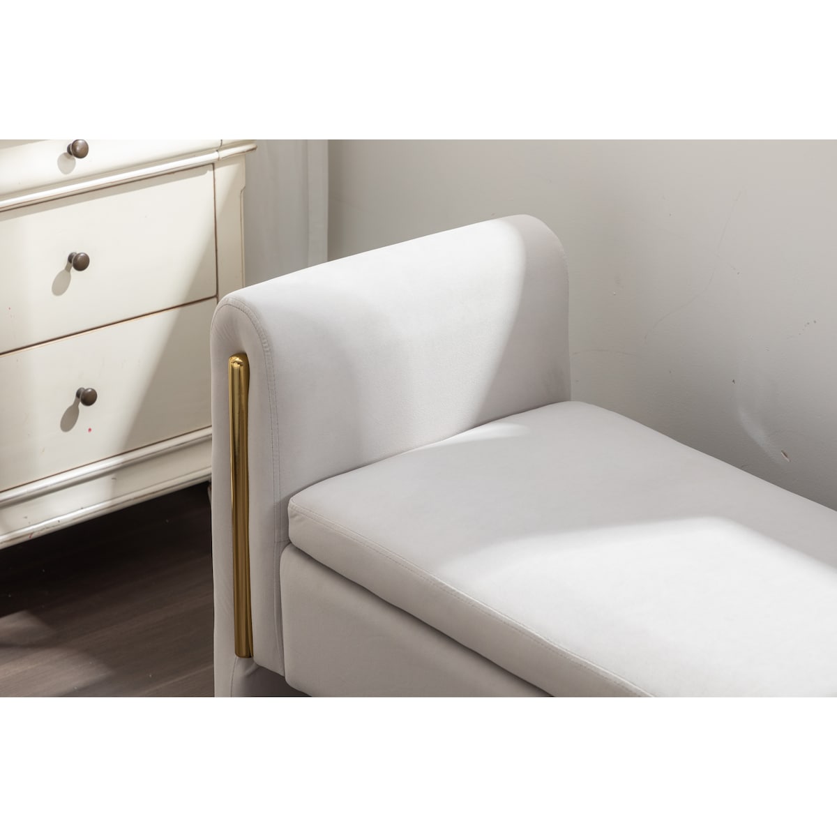 Velvet Fabric Storage Bench Bedroom Bench With Gold Metal Trim Strip For Living Room Bedroom Indoor