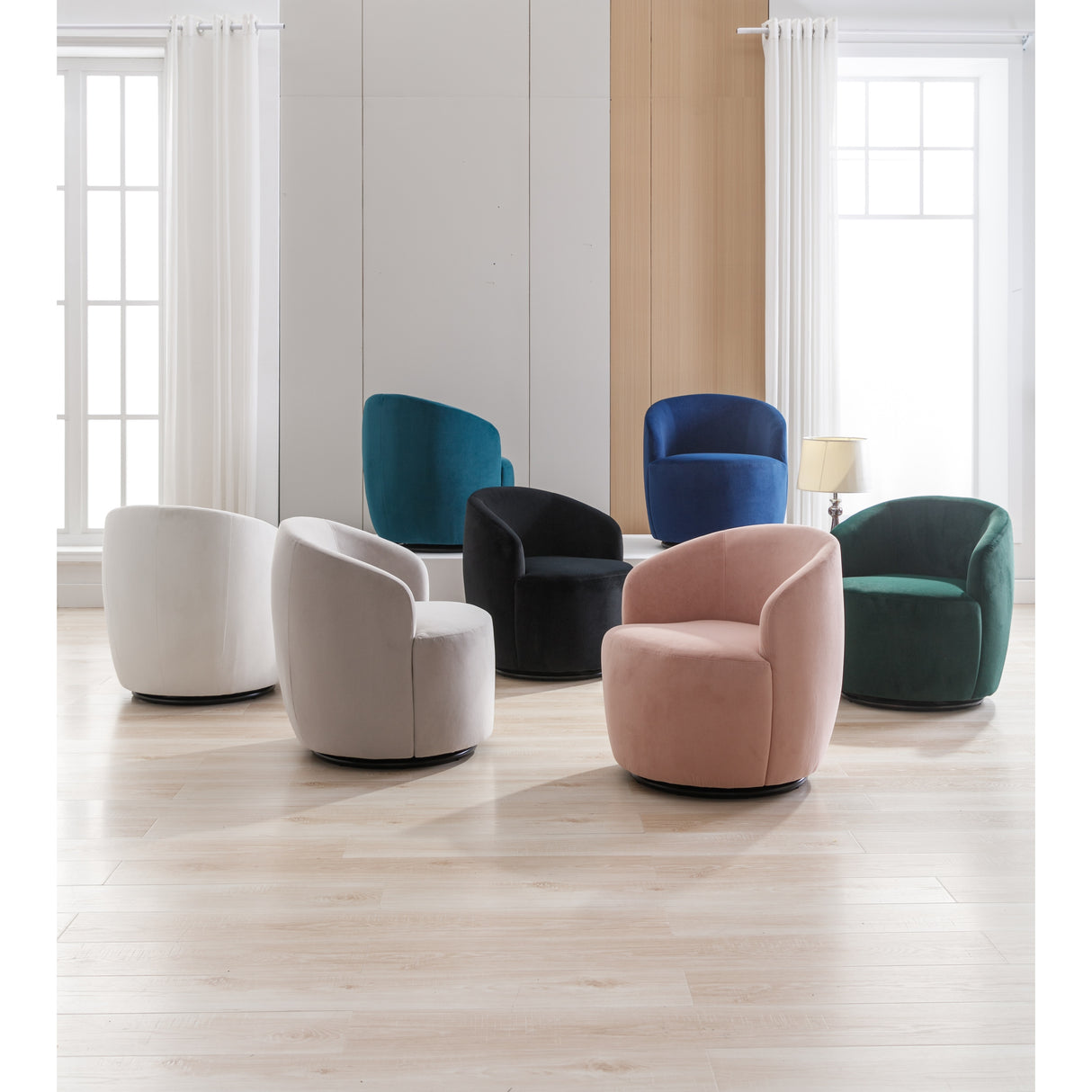 Velvet Swivel Barrel Accent Chair - 25.60 x 25.60 x 27.56