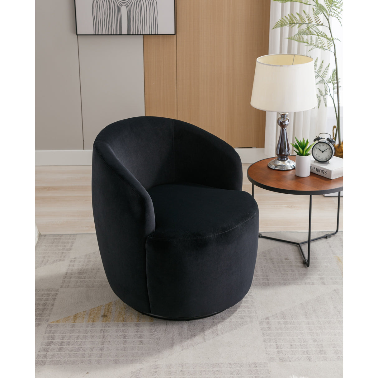 Velvet Swivel Barrel Accent Chair - 25.60 x 25.60 x 27.56