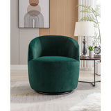 Velvet Fabric Swivel Accent Armchair Barrel Chair With Black Powder Coating Metal Ring