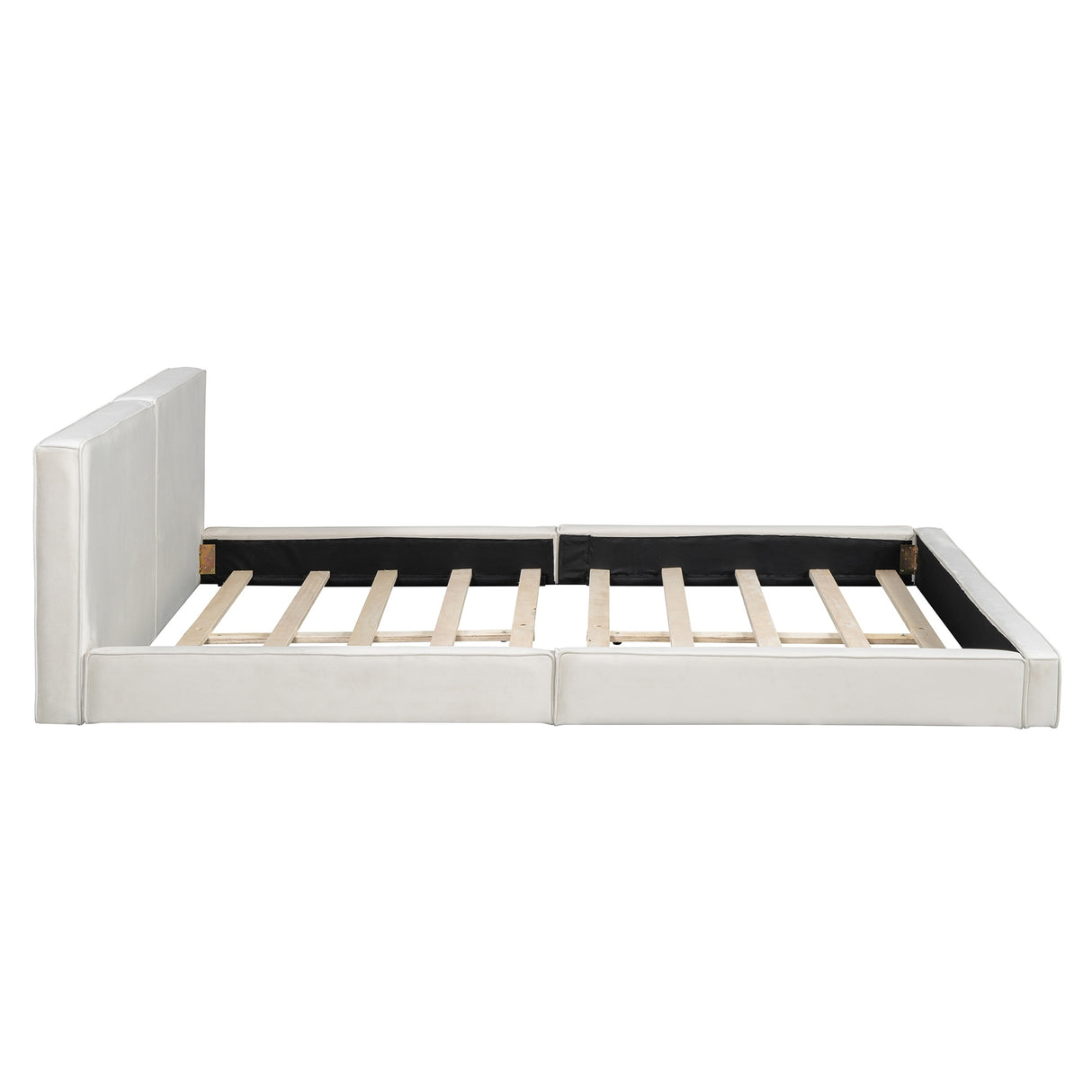 Velvet Fabric Upholstered Low Profile Bed Frame, Platform Bed with Modular Headboard, Wood Slat Panel Bed for Bedroom