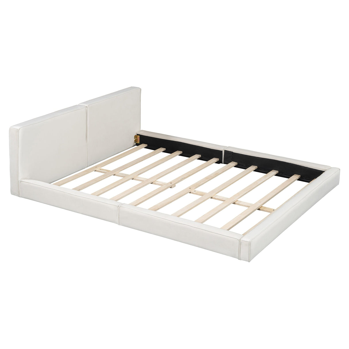 Velvet Fabric Upholstered Low Profile Bed Frame, Platform Bed with Modular Headboard, Wood Slat Panel Bed for Bedroom