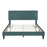 Velvet Fabric Upholstered Platform Bed, No Box Spring Needed
