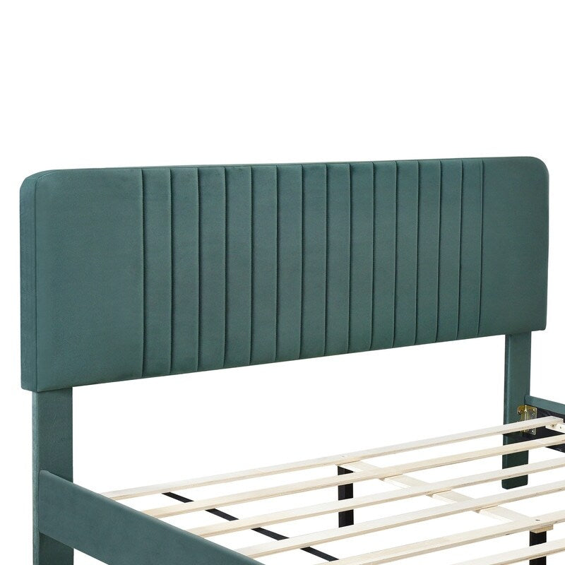Velvet Fabric Upholstered Platform Bed, No Box Spring Needed