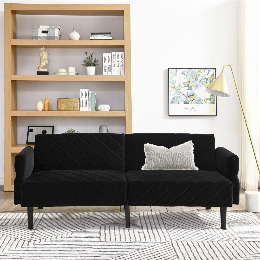 Velvet Futon Couch Convertible Folding Sofa Bed Tufted Couch