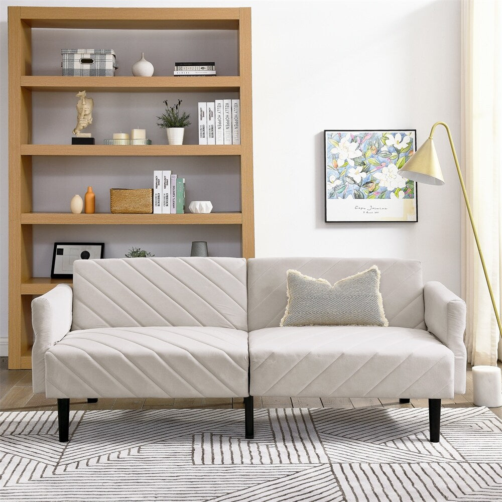 Velvet Futon Couch Convertible Folding Sofa Bed Tufted Couch