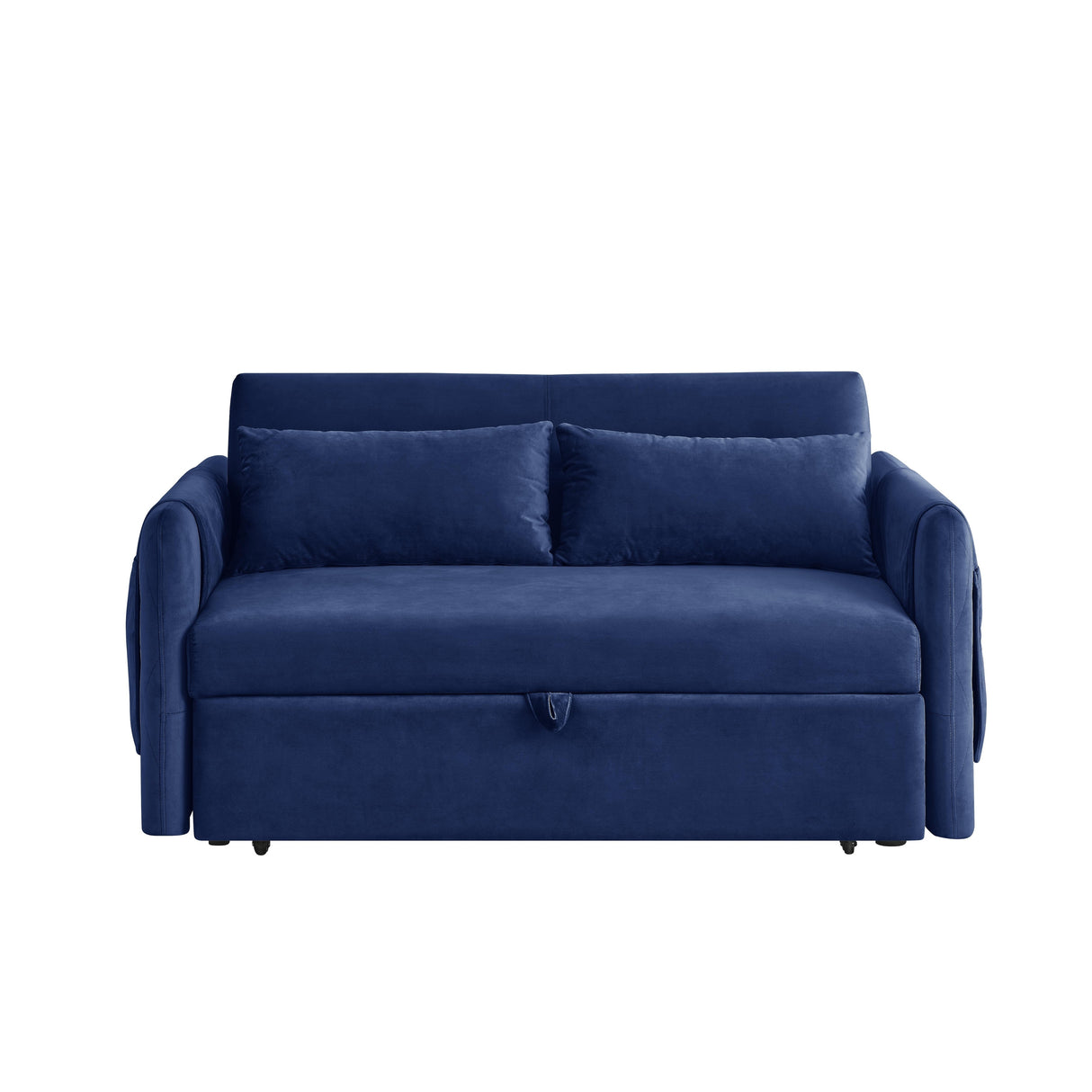 Velvet Loveseat Sofa Modern Convertible Sofa Bed with Adjustable Backrest Pull out Bed and 2 Detachable Arm Pockets & 2 Pillows