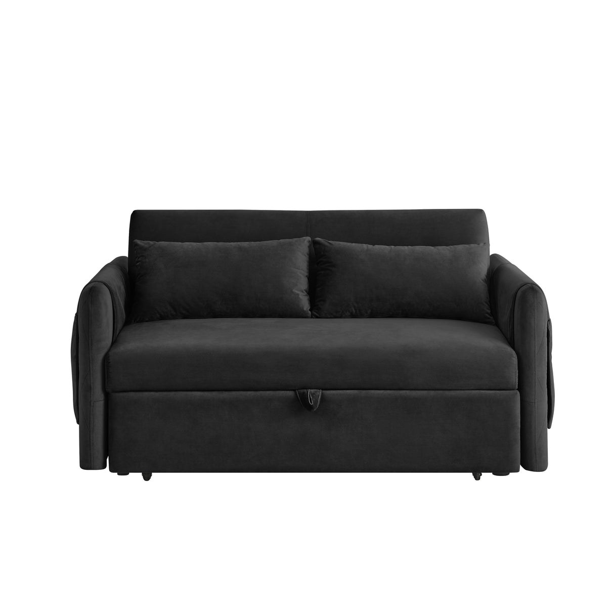Velvet Loveseat Sofa Modern Convertible Sofa Bed with Adjustable Backrest Pull out Bed and 2 Detachable Arm Pockets & 2 Pillows