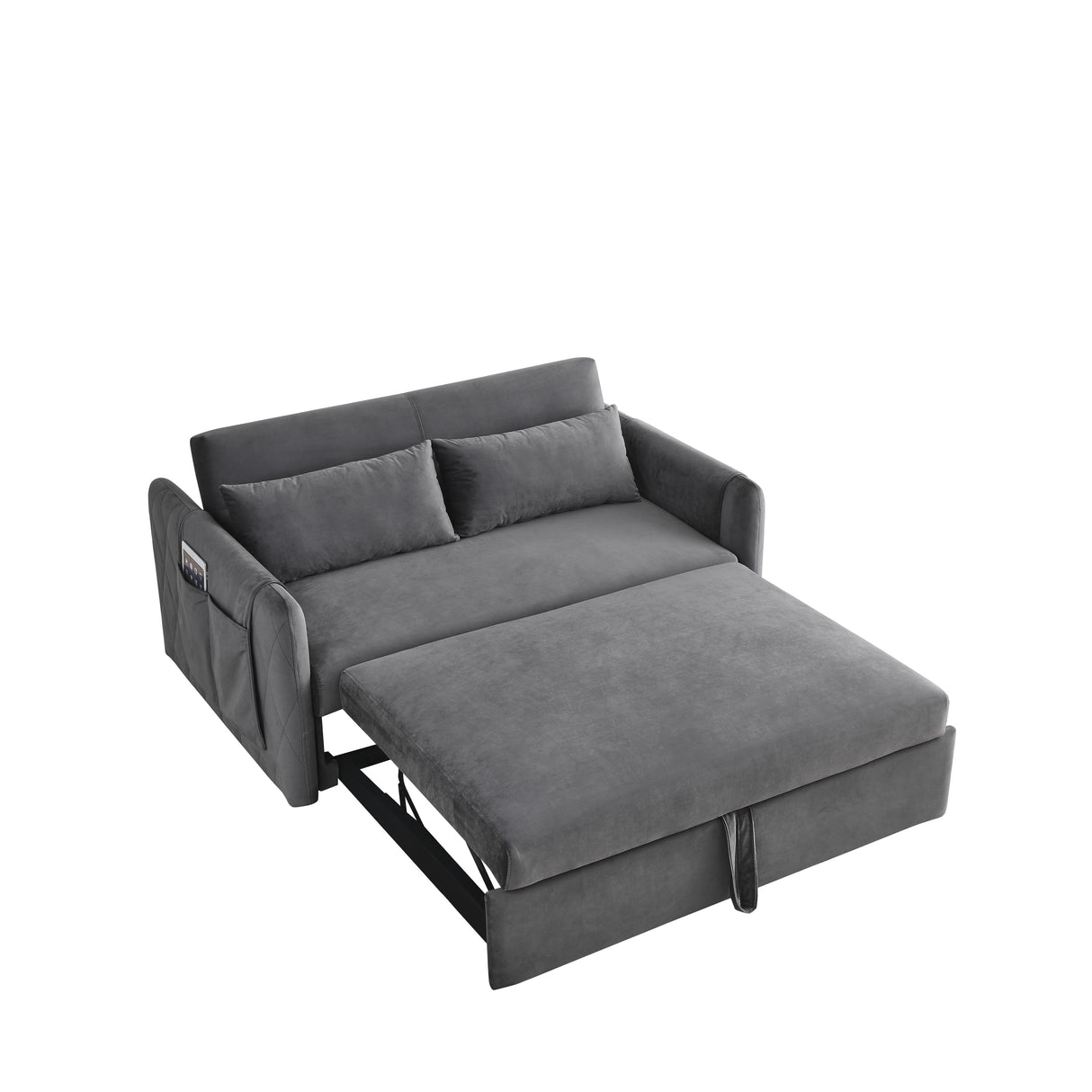 Velvet Loveseat Sofa Modern Convertible Sofa Bed with Adjustable Backrest Pull out Bed and 2 Detachable Arm Pockets & 2 Pillows