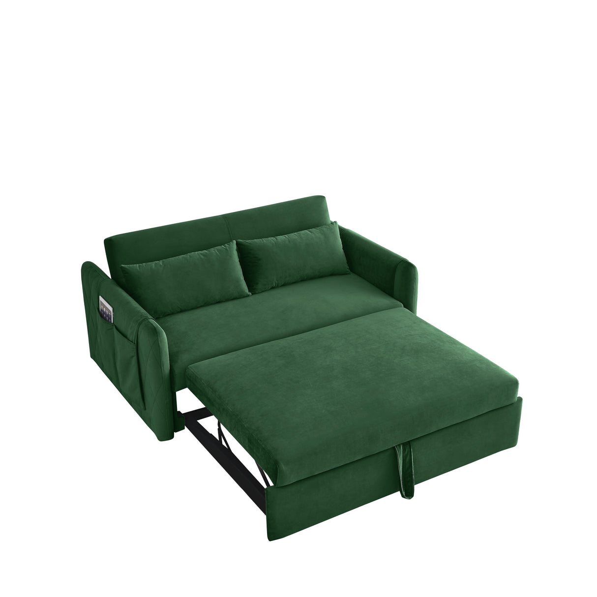 Velvet Loveseat Sofa Modern Convertible Sofa Bed with Adjustable Backrest Pull out Bed and 2 Detachable Arm Pockets & 2 Pillows