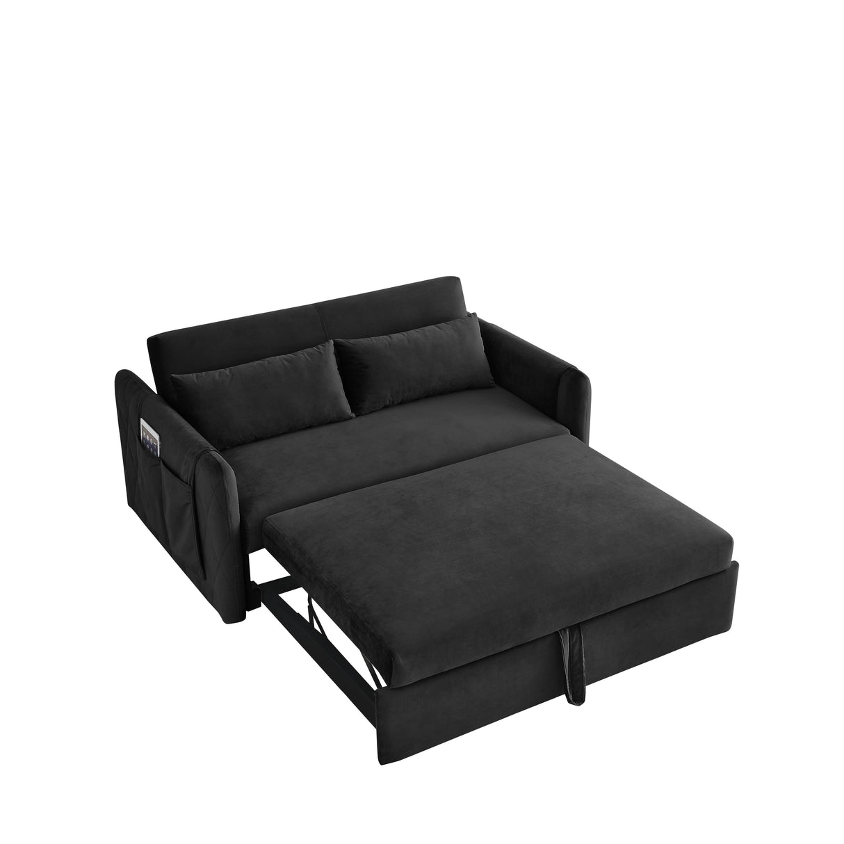 Velvet Loveseat Sofa Modern Convertible Sofa Bed with Adjustable Backrest Pull out Bed and 2 Detachable Arm Pockets & 2 Pillows