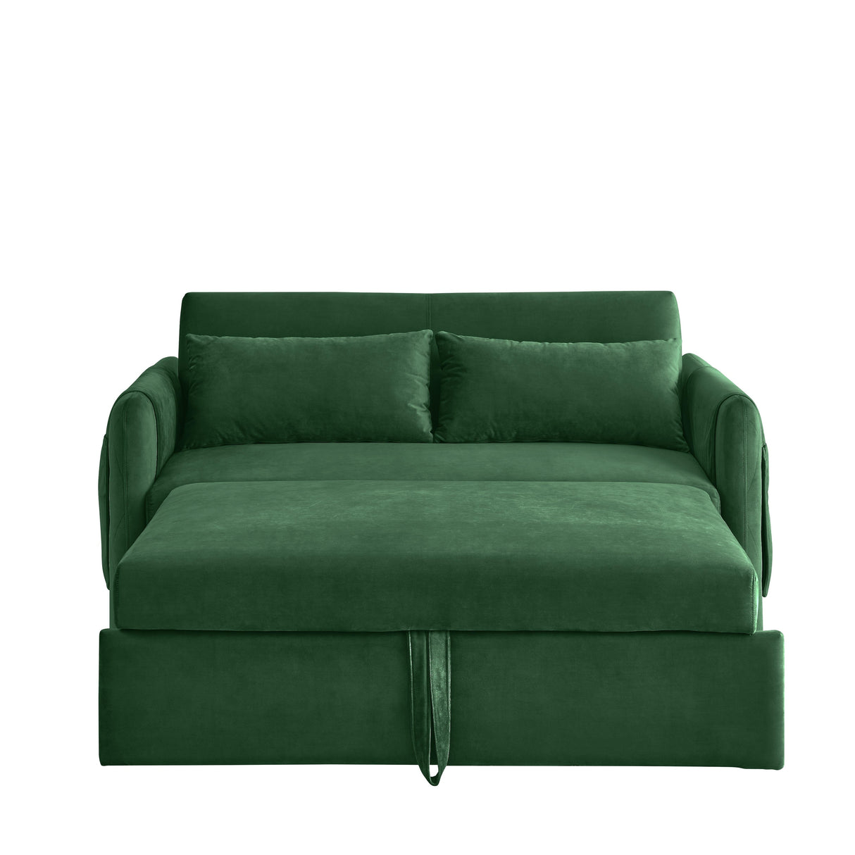 Velvet Loveseat Sofa Modern Convertible Sofa Bed with Adjustable Backrest Pull out Bed and 2 Detachable Arm Pockets & 2 Pillows
