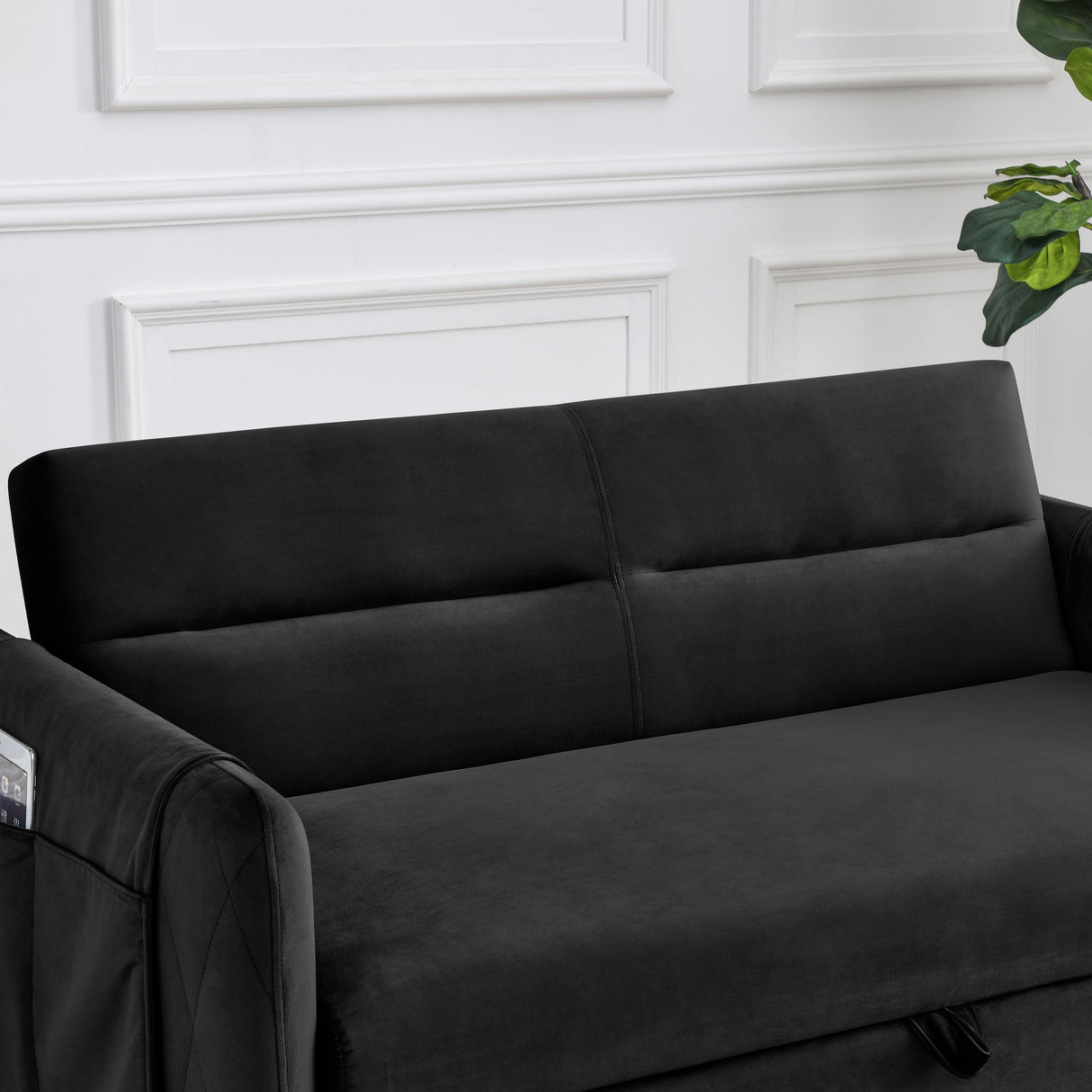 Velvet Loveseat Sofa Modern Convertible Sofa Bed with Adjustable Backrest Pull out Bed and 2 Detachable Arm Pockets & 2 Pillows