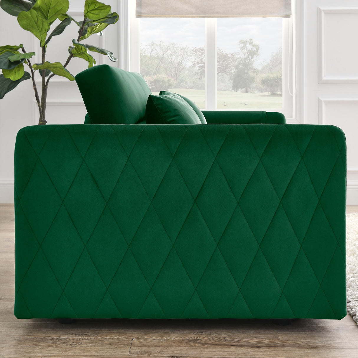Velvet Loveseat Sofa Modern Convertible Sofa Bed with Adjustable Backrest Pull out Bed and 2 Detachable Arm Pockets & 2 Pillows