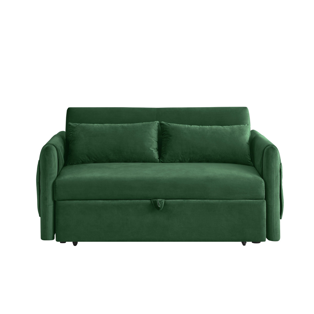 Velvet Loveseat Sofa Modern Convertible Sofa Bed with Adjustable Backrest Pull out Bed and 2 Detachable Arm Pockets & 2 Pillows