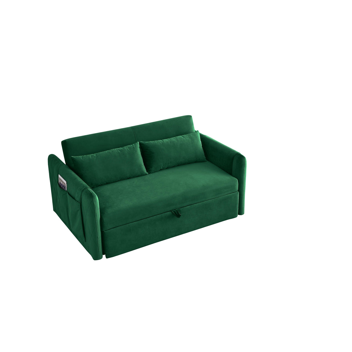 Velvet Loveseat Sofa Modern Convertible Sofa Bed with Adjustable Backrest Pull out Bed and 2 Detachable Arm Pockets & 2 Pillows