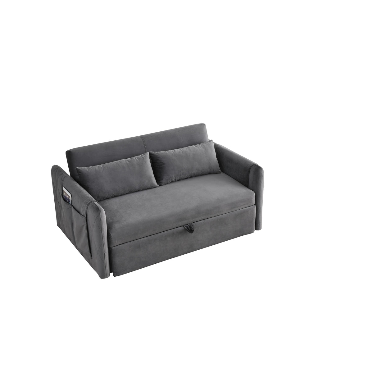 Velvet Loveseat Sofa Modern Convertible Sofa Bed with Adjustable Backrest Pull out Bed and 2 Detachable Arm Pockets & 2 Pillows