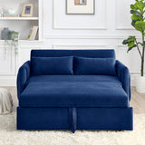 Velvet Loveseat Sofa Modern Convertible Sofa Bed with Adjustable Backrest Pull out Bed and 2 Detachable Arm Pockets & 2 Pillows