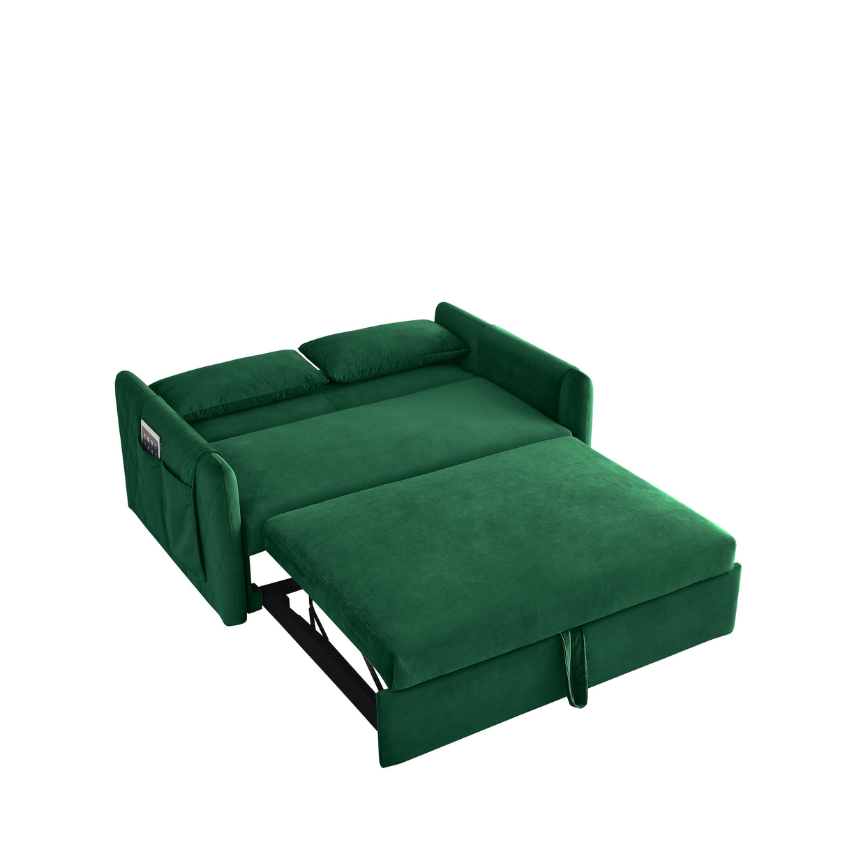 Velvet Loveseat Sofa Modern Convertible Sofa Bed with Adjustable Backrest Pull out Bed and 2 Detachable Arm Pockets & 2 Pillows