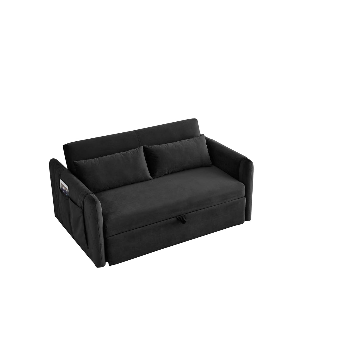 Velvet Loveseat Sofa Modern Convertible Sofa Bed with Adjustable Backrest Pull out Bed and 2 Detachable Arm Pockets & 2 Pillows