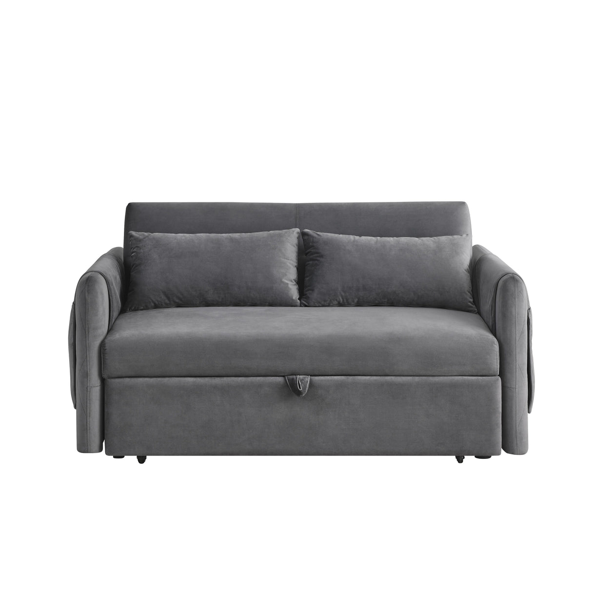 Velvet Loveseat Sofa Modern Convertible Sofa Bed with Adjustable Backrest Pull out Bed and 2 Detachable Arm Pockets & 2 Pillows
