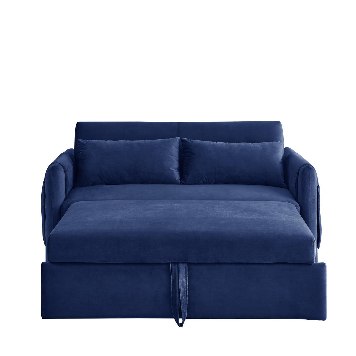 Velvet Loveseat Sofa Modern Convertible Sofa Bed with Adjustable Backrest Pull out Bed and 2 Detachable Arm Pockets & 2 Pillows
