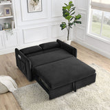 Velvet Loveseat Sofa Modern Convertible Sofa Bed with Adjustable Backrest Pull out Bed and 2 Detachable Arm Pockets & 2 Pillows