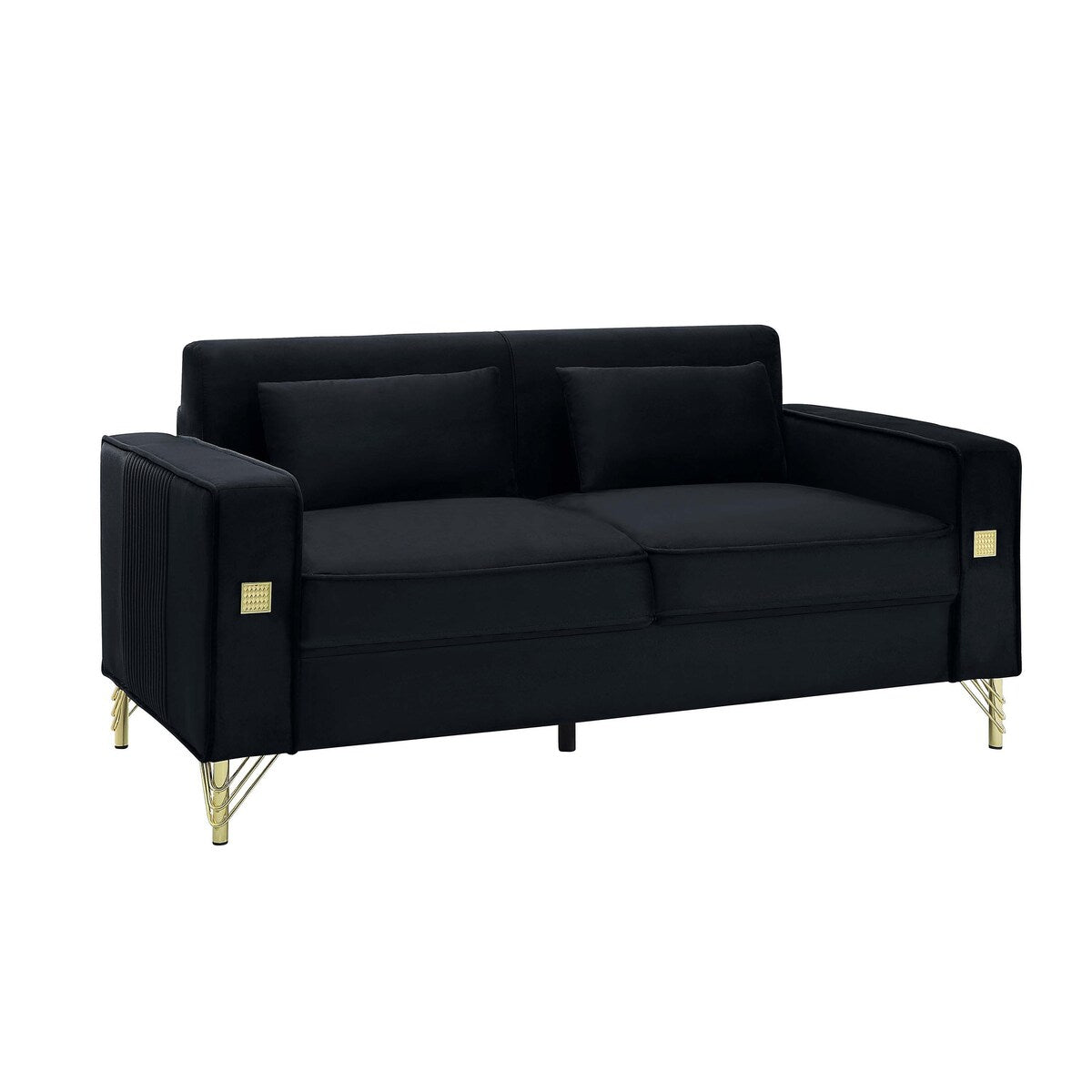 Velvet Loveseat Sofa with 2 Pillows, 2 Seater Straight Row Couch with Removable Cushions and Square Arms for Living Room